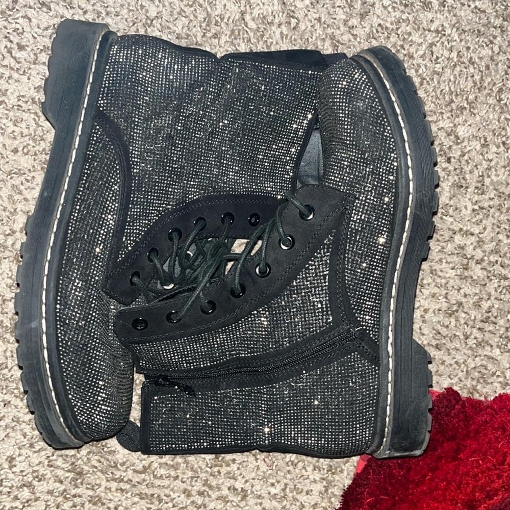 Betsy Johnson black bedazzled combat boots